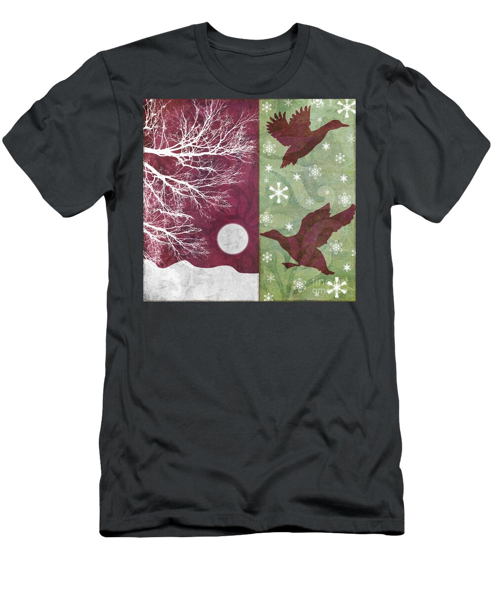 Christmas Goose T-Shirt featuring the painting Cabin Christmas IV by Mindy Sommers