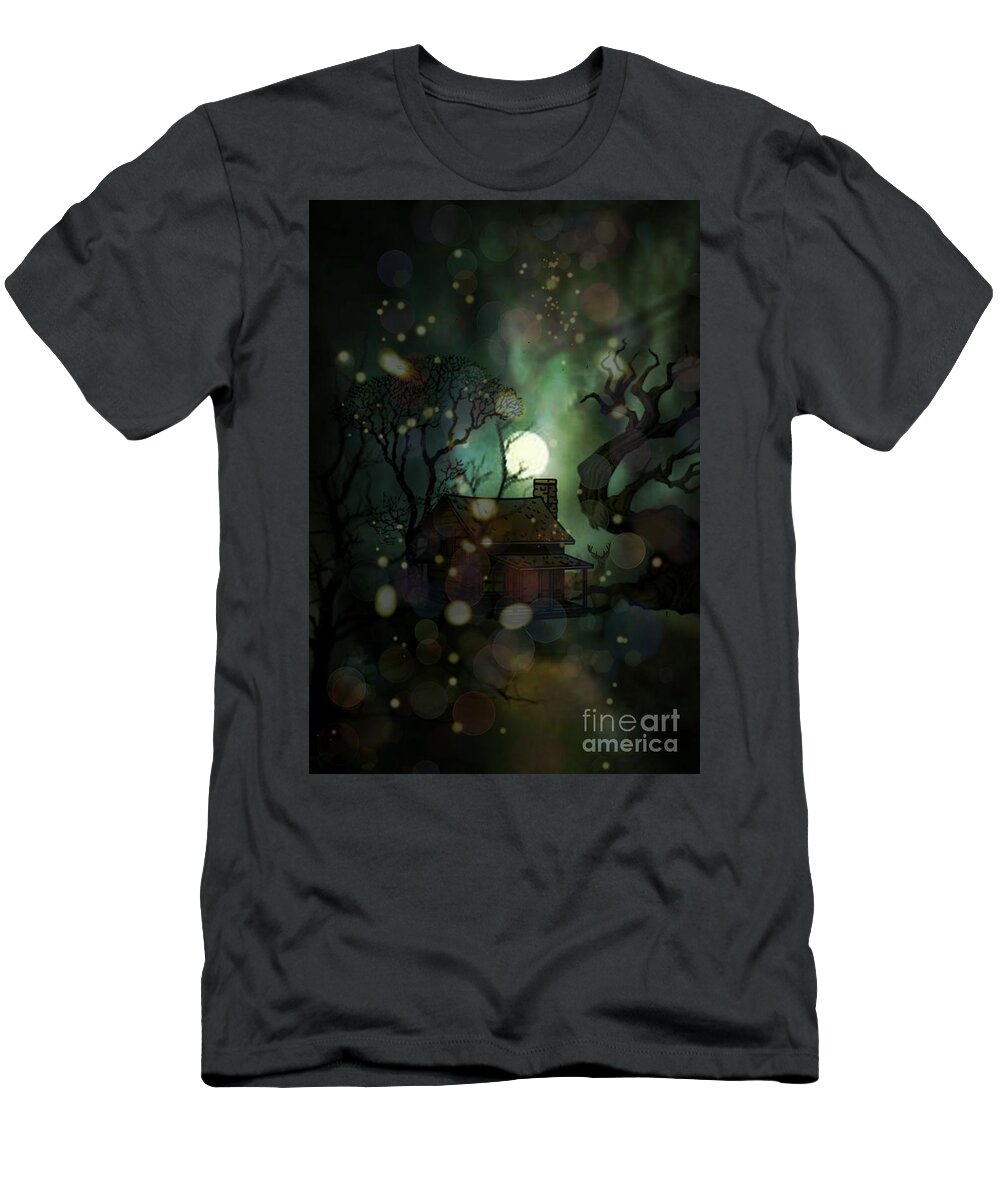 Cabin In The Woods T-Shirt featuring the digital art Cabin in the Woods by Maria Urso