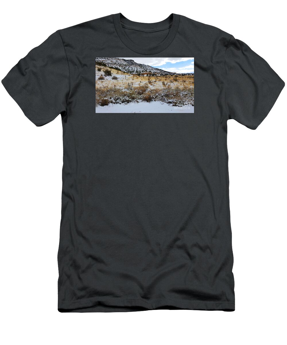 Southwest Landscape T-Shirt featuring the photograph Cactus in the snow by Robert WK Clark