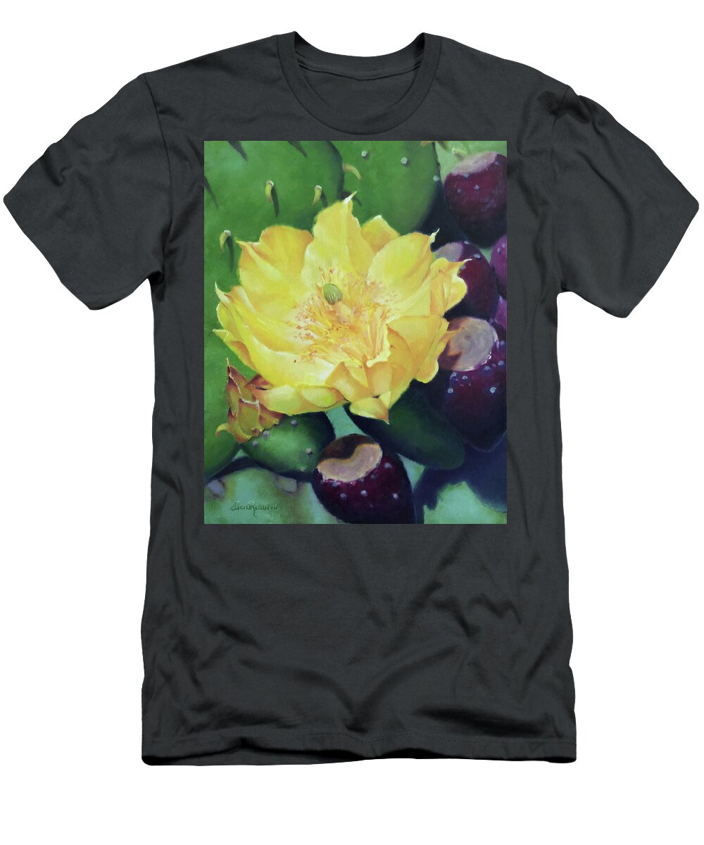 Floral T-Shirt featuring the painting Cactus Rose by Teri Rosario