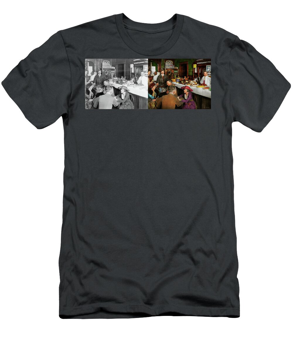 Color T-Shirt featuring the photograph Cafe - Temptations 1915 - Side by Side by Mike Savad