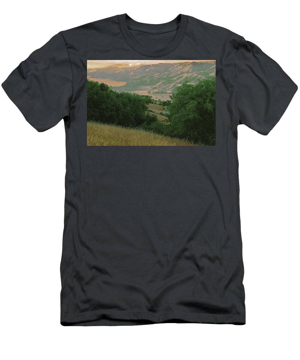 Sunol Valley T-Shirt featuring the photograph Calaveras Reservoir, Sunol Valley, Santa Clara County, California Abstract by Kathy Anselmo