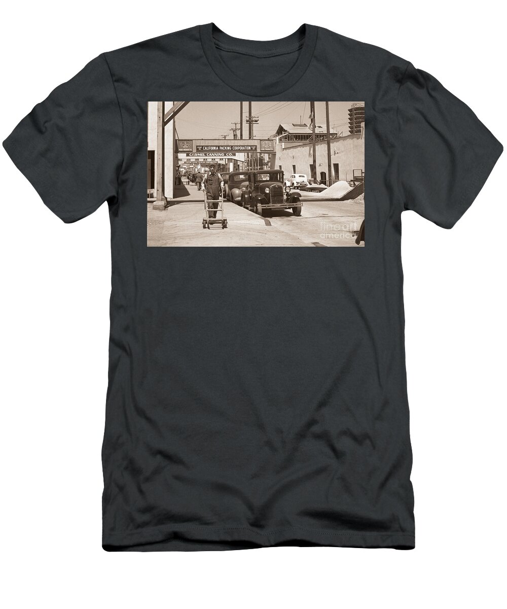 California Packing T-Shirt featuring the photograph California Packing Corporation plant 101 Monterey 1945 by Monterey County Historical Society