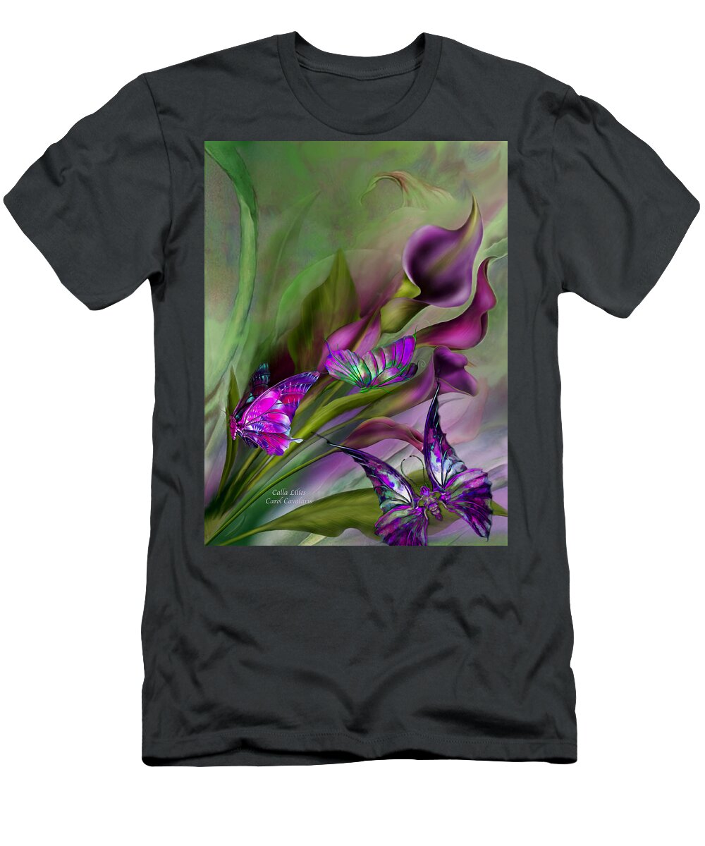 Calla Lilies T-Shirt featuring the mixed media Calla Lilies by Carol Cavalaris