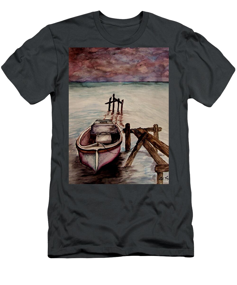 Boat T-Shirt featuring the painting Calm Waters by Lil Taylor