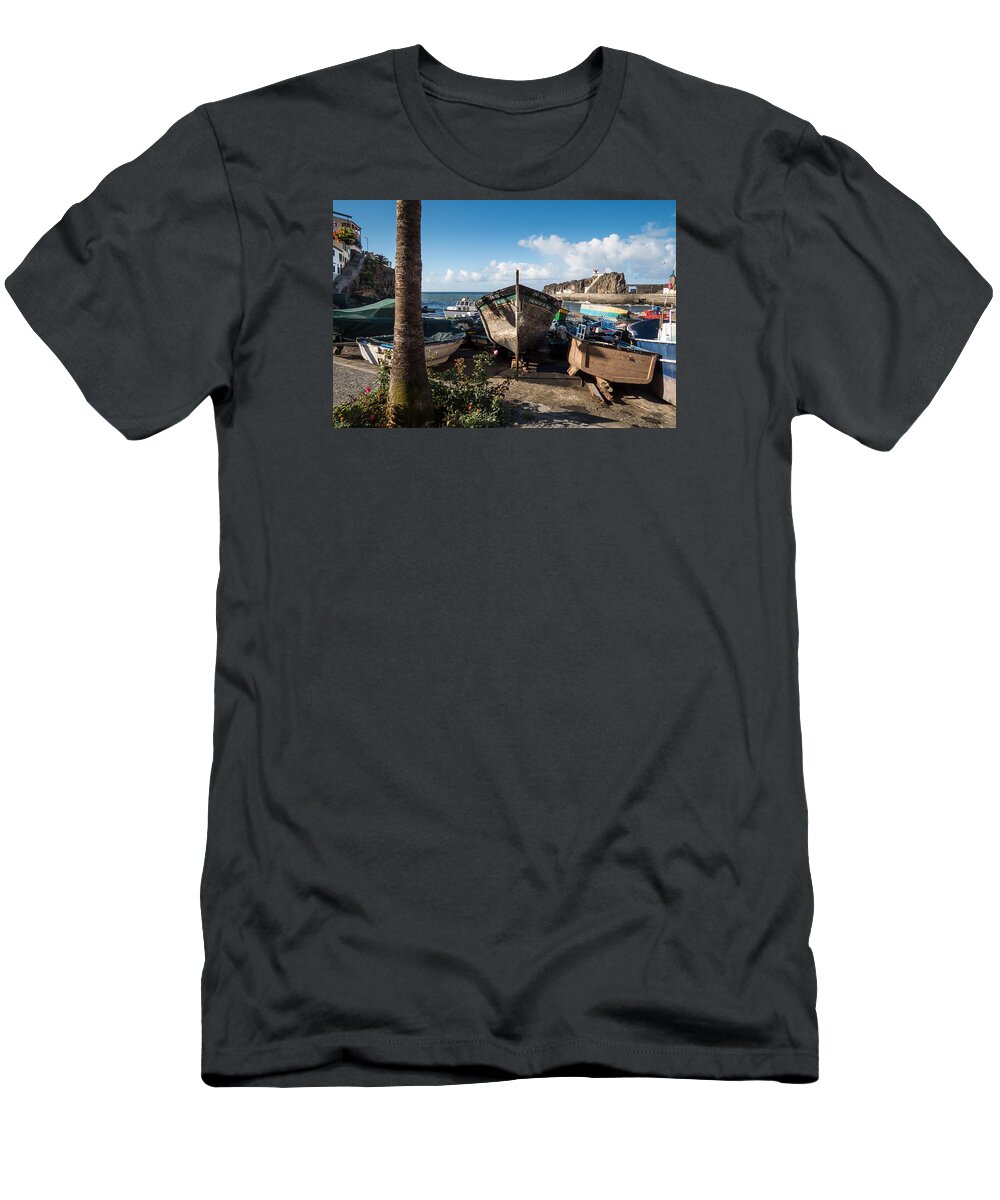 Madeira T-Shirt featuring the photograph Camara de Lobos harbor by Claudio Maioli