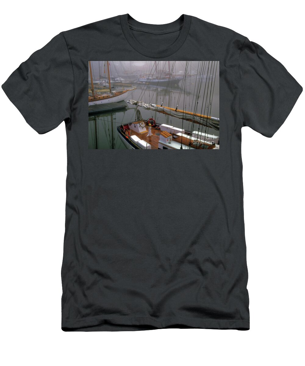 Boat T-Shirt featuring the photograph Camden Harbor in the fog by Kevin Shields