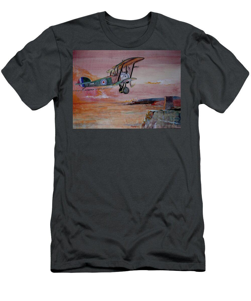 Sopwith T-Shirt featuring the painting Camel over water by Ray Agius
