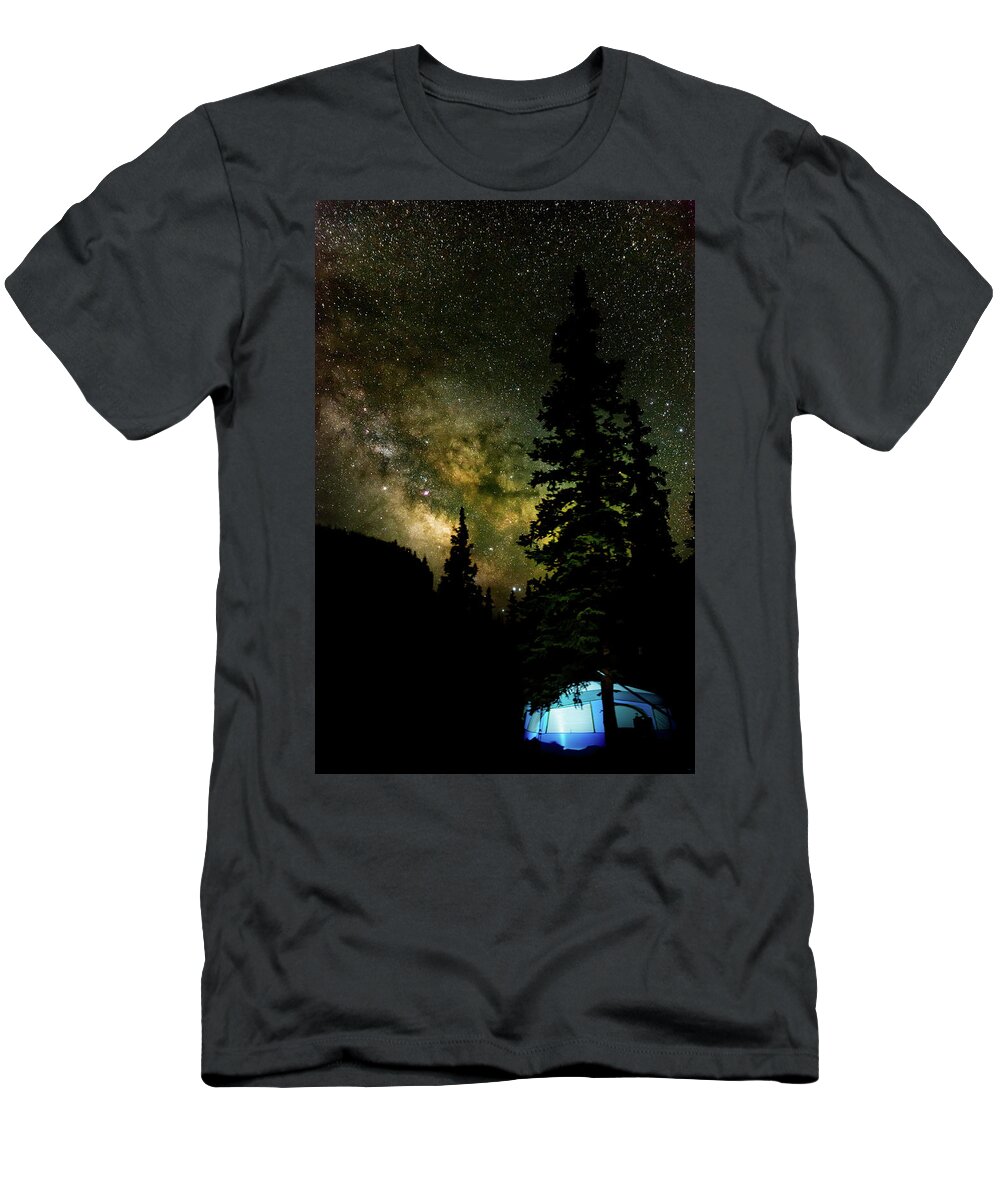 Stars T-Shirt featuring the photograph Camping under the Milky Way by Adam Reinhart