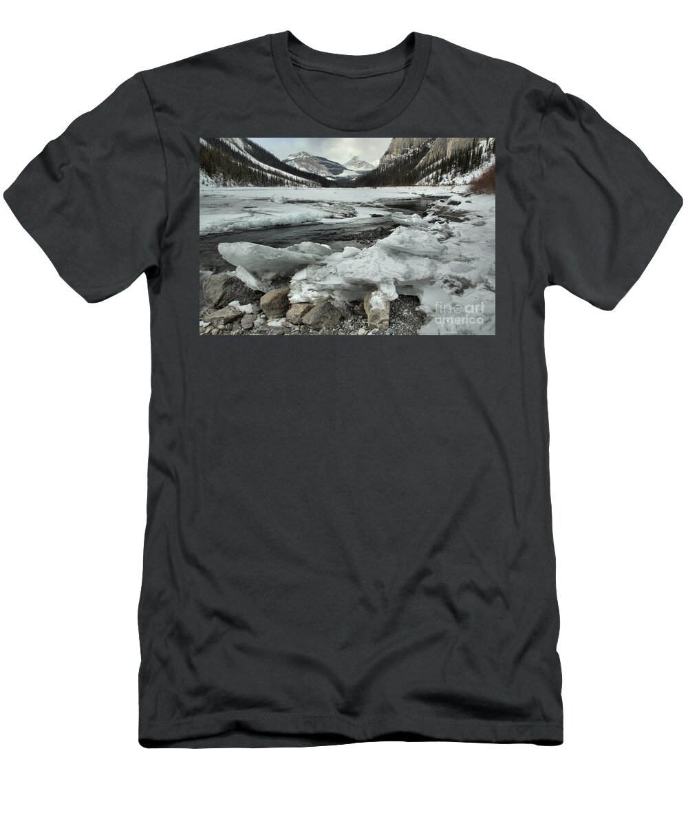 Rampart Creek T-Shirt featuring the photograph Canadian Rockies Rugged Winter Landscape by Adam Jewell