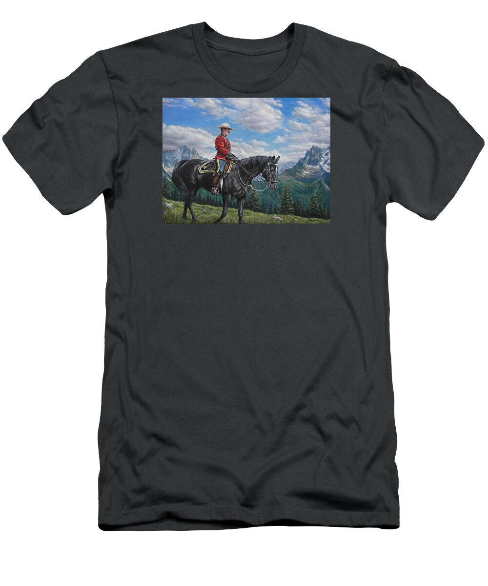 Canadian Mountie T-Shirt featuring the painting Canadian Majesty by Kim Lockman
