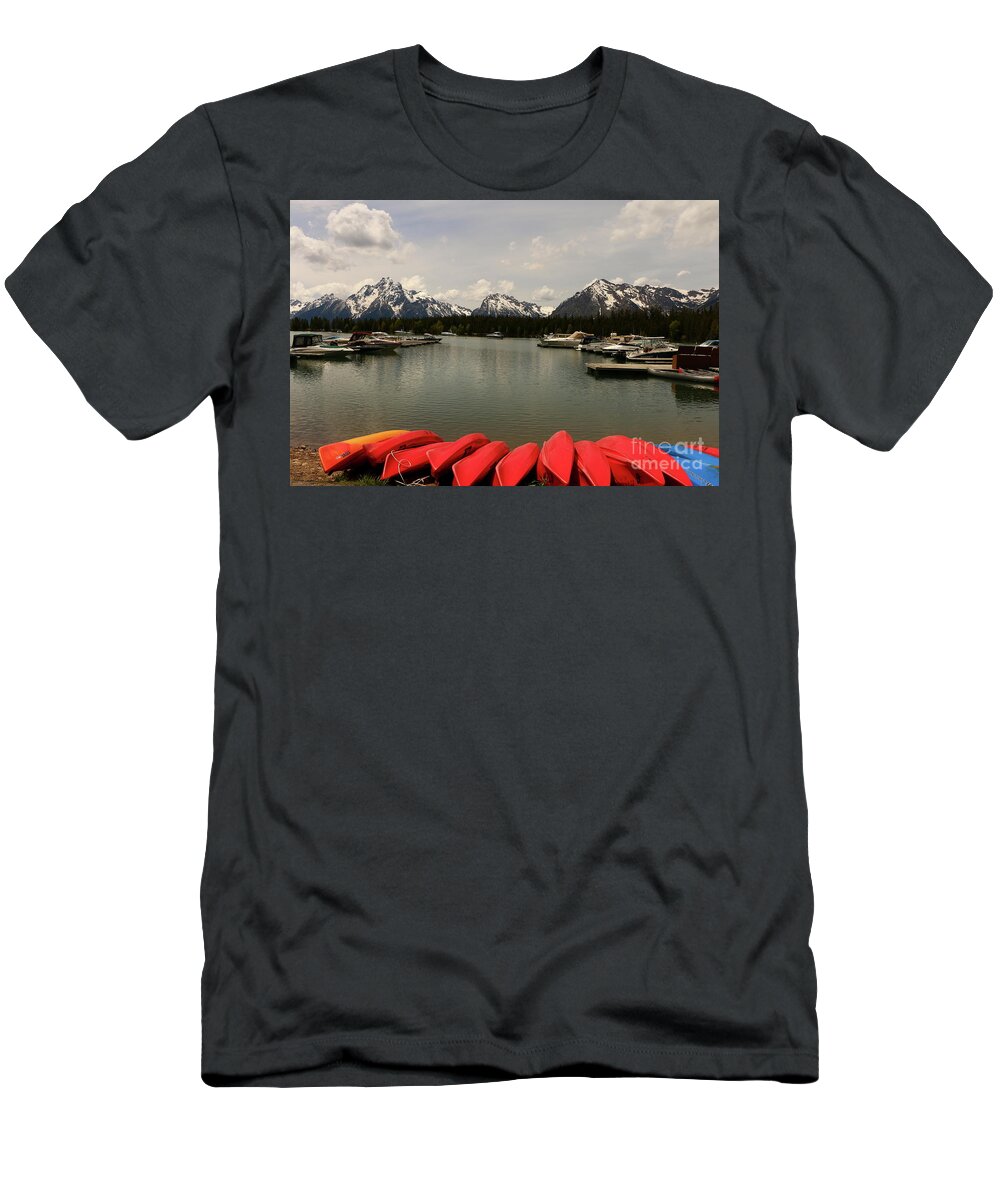 Sailing Boat T-Shirt featuring the photograph Canoe Meeting At Jackson Lake by Christiane Schulze Art And Photography