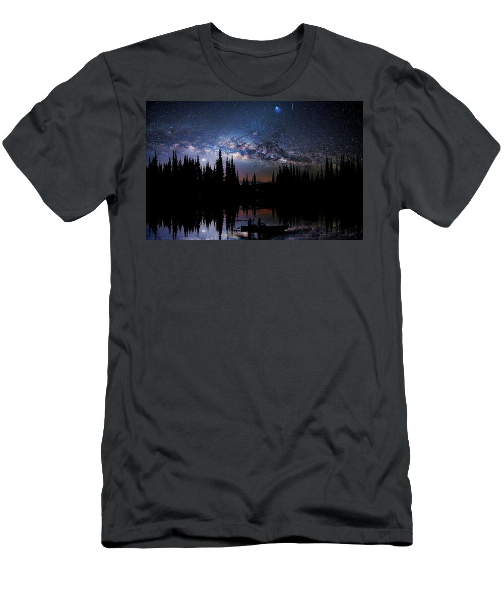 Milky Way T-Shirt featuring the photograph Canoeing - Milky Way - Night Scene by Andrea Kollo