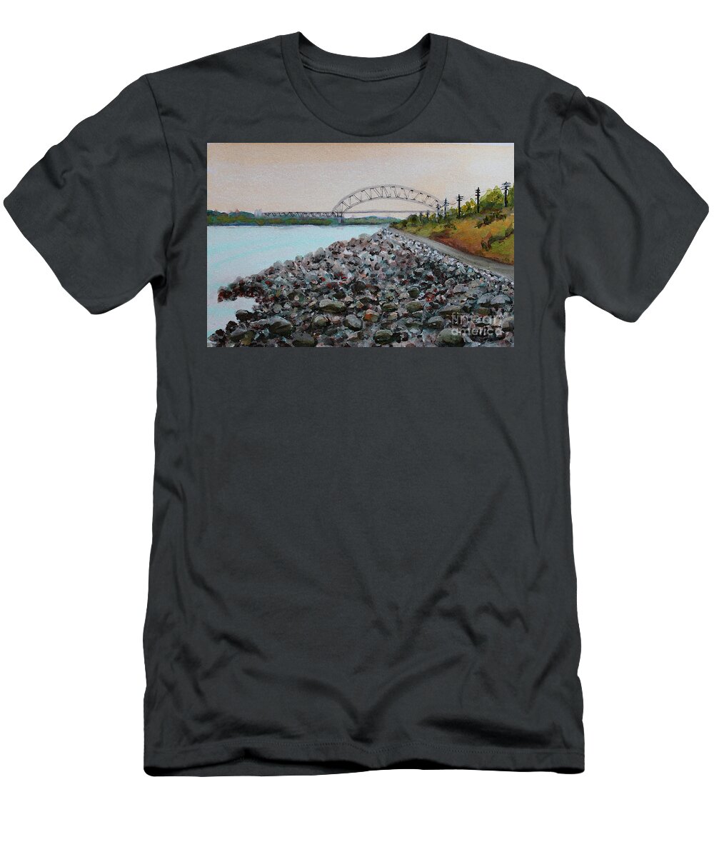 Cape Cod T-Shirt featuring the painting Cape Cod Canal to the Bourne Bridge by Rita Brown
