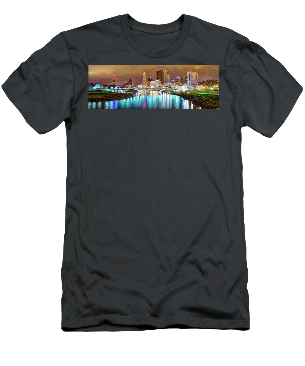 America T-Shirt featuring the photograph Capitol City Panoramic Colors - Columbus Ohio Skyline by Gregory Ballos