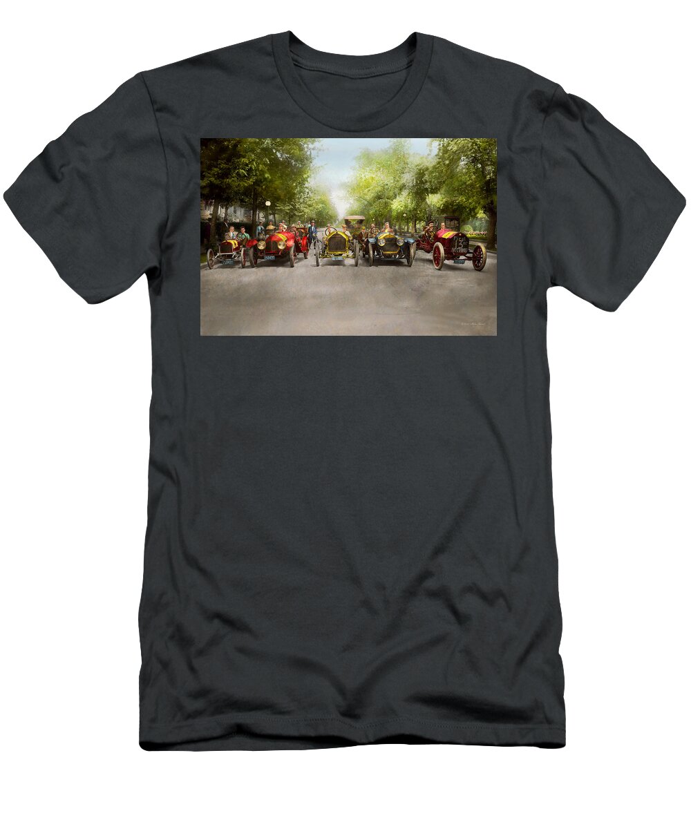 Car Race T-Shirt featuring the photograph Car - Race - Hold on to your hats 1915 by Mike Savad