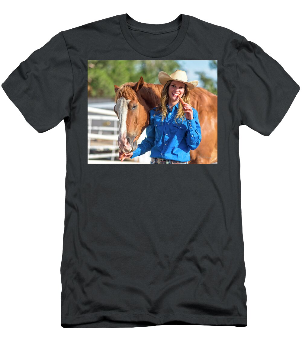 Carrots T-Shirt featuring the photograph Carrots,Cowgirls and Horses by Walter Herrit