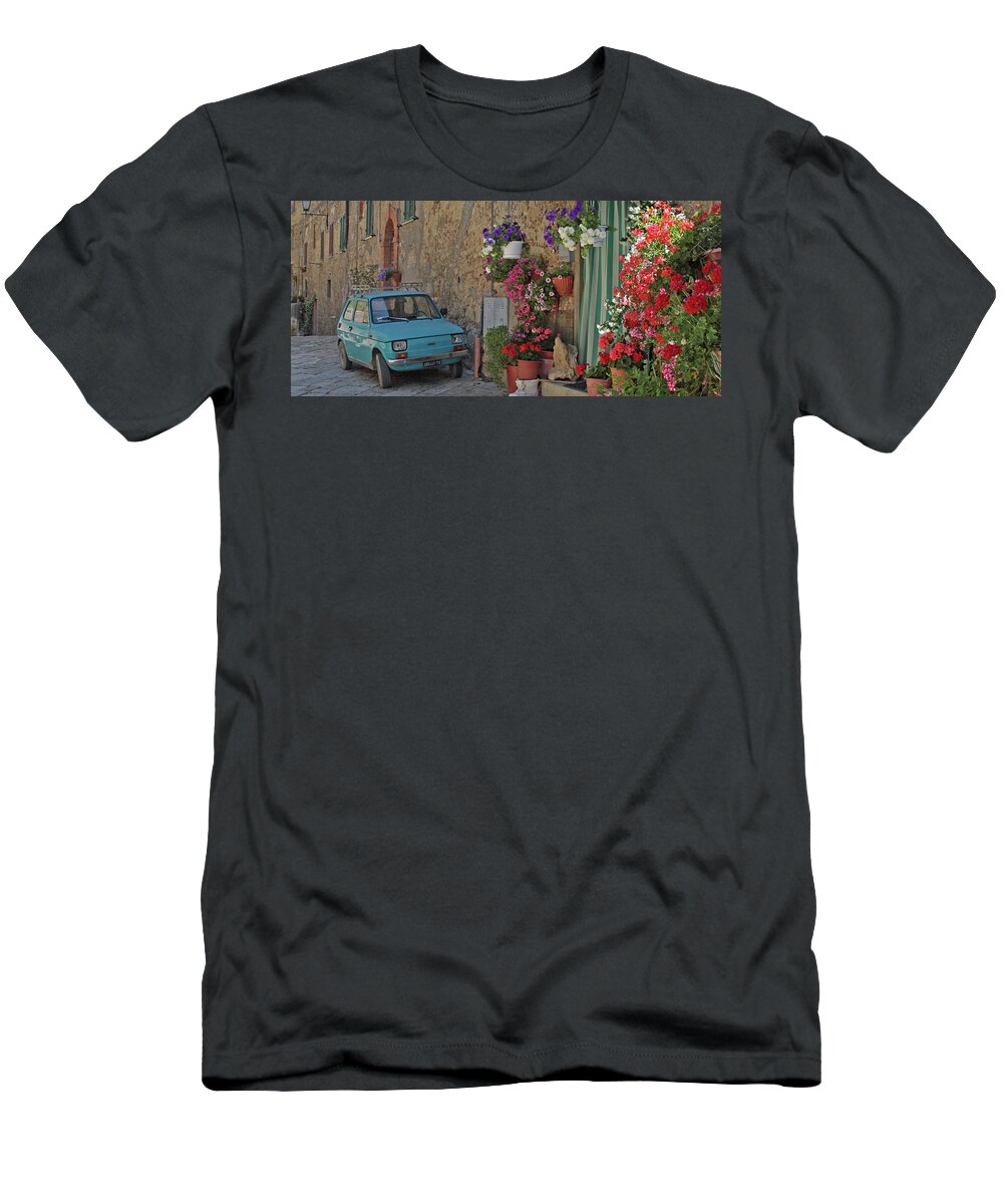Tuscany T-Shirt featuring the photograph Cars and flowers by Jacci Freimond Rudling