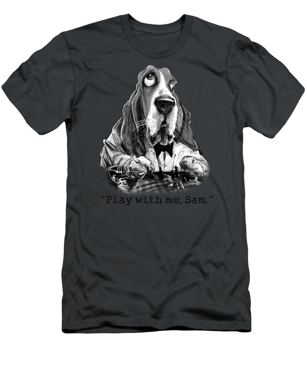 Dog Caricature T-Shirt featuring the drawing Casablanca Basset Hound Caricature Art Print by Canine Caricatures By John LaFree