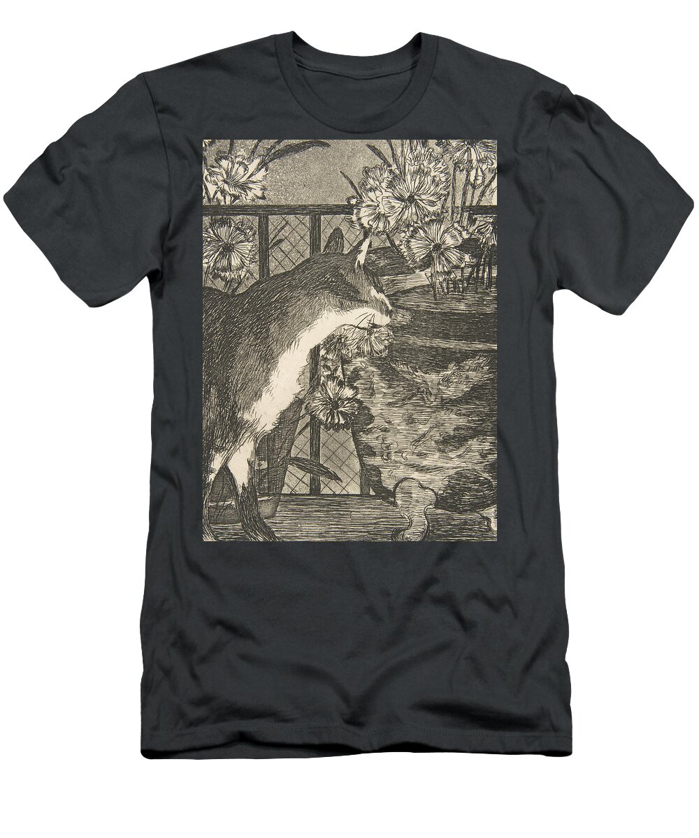 19th Century Art T-Shirt featuring the relief Cat and Flowers by Edouard Manet