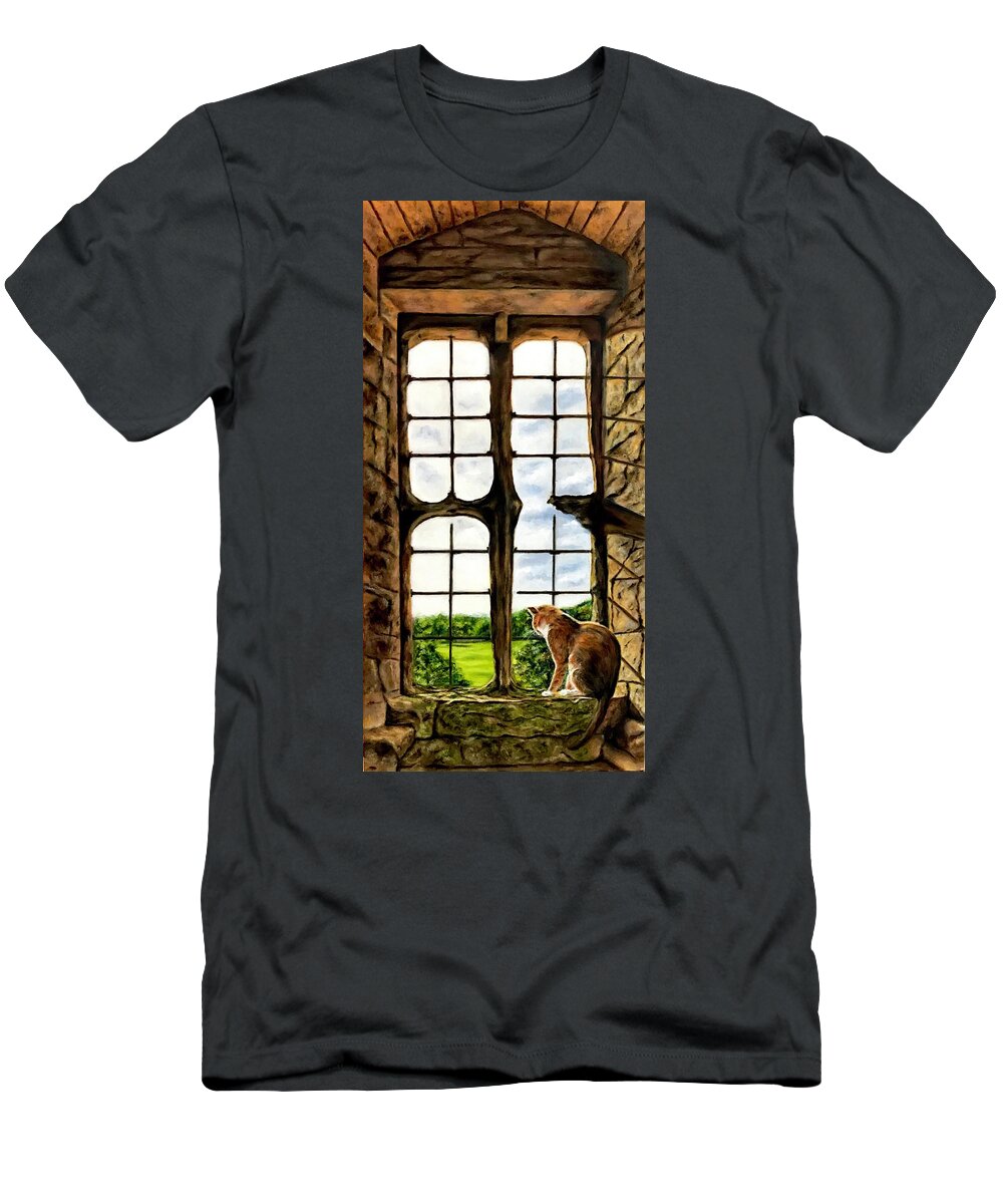 Cat T-Shirt featuring the painting Cat in the Castle Window by Dr Pat Gehr