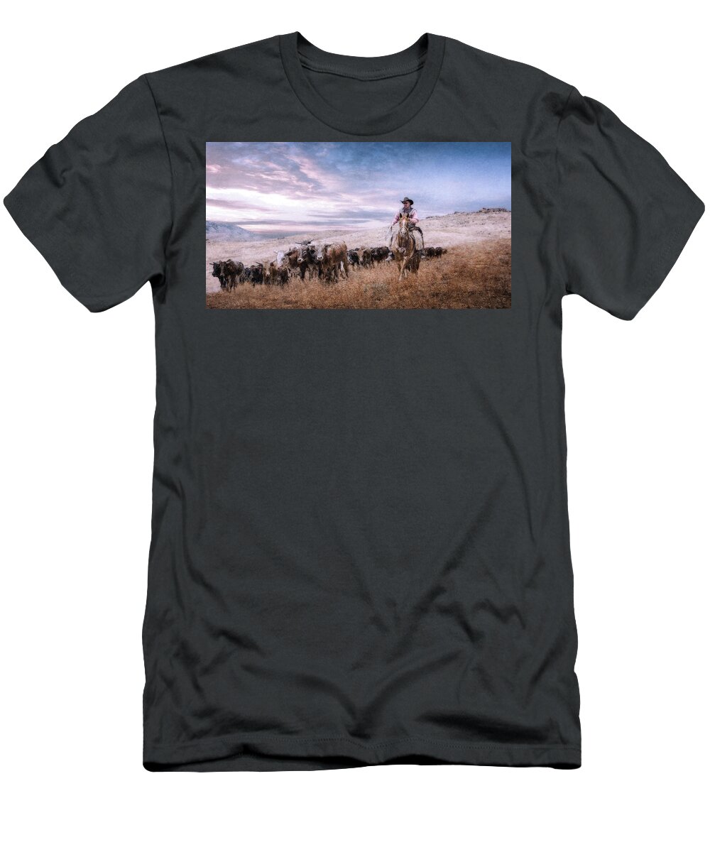 Horse T-Shirt featuring the digital art Cattle Wrangler by Rick Mosher