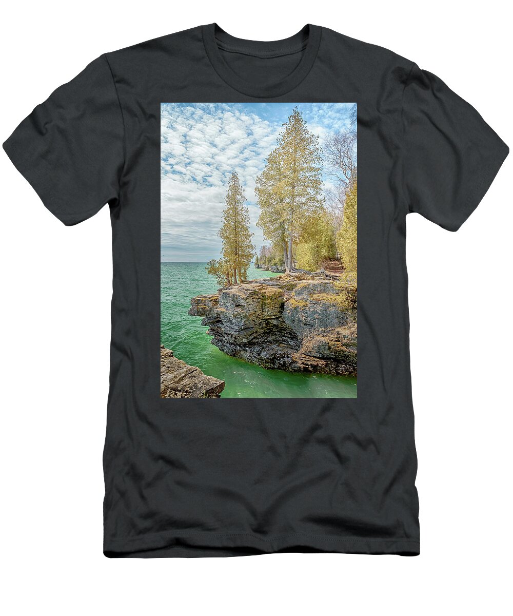 Door County T-Shirt featuring the photograph Cave Point Bluffs 2 by Susan Rissi Tregoning