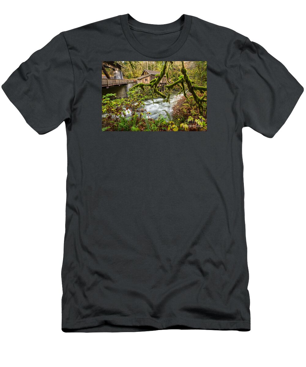 Cedar Creek Grist Mill T-Shirt featuring the photograph Cedar Creek Mill Mosses by Jamie Pham