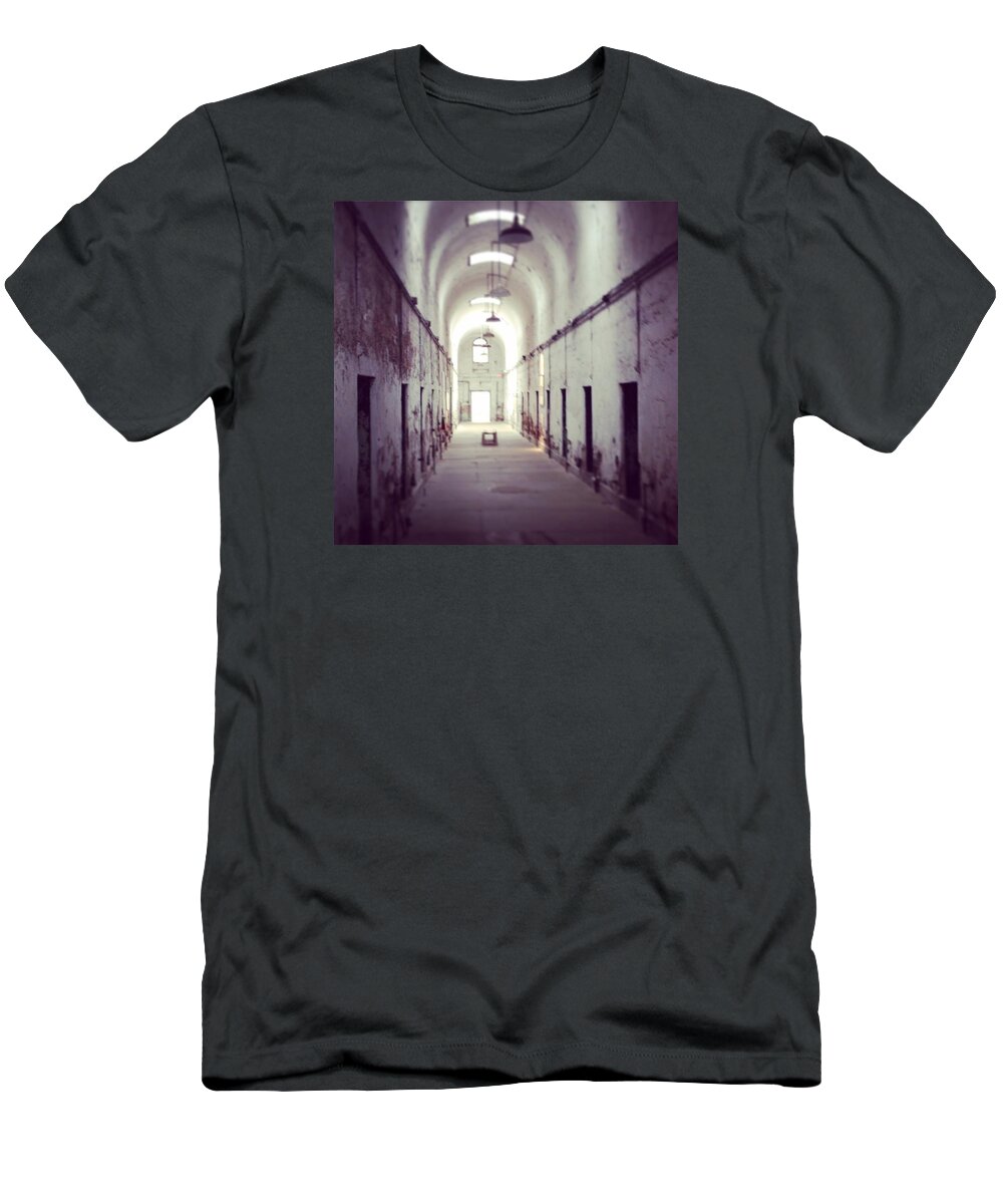 Penitentiary T-Shirt featuring the photograph Cell Block Eastern State Penitentiary by Sharon Halteman