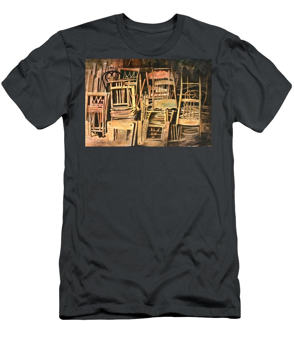 Chair T-Shirt featuring the painting Chairs by Frank SantAgata
