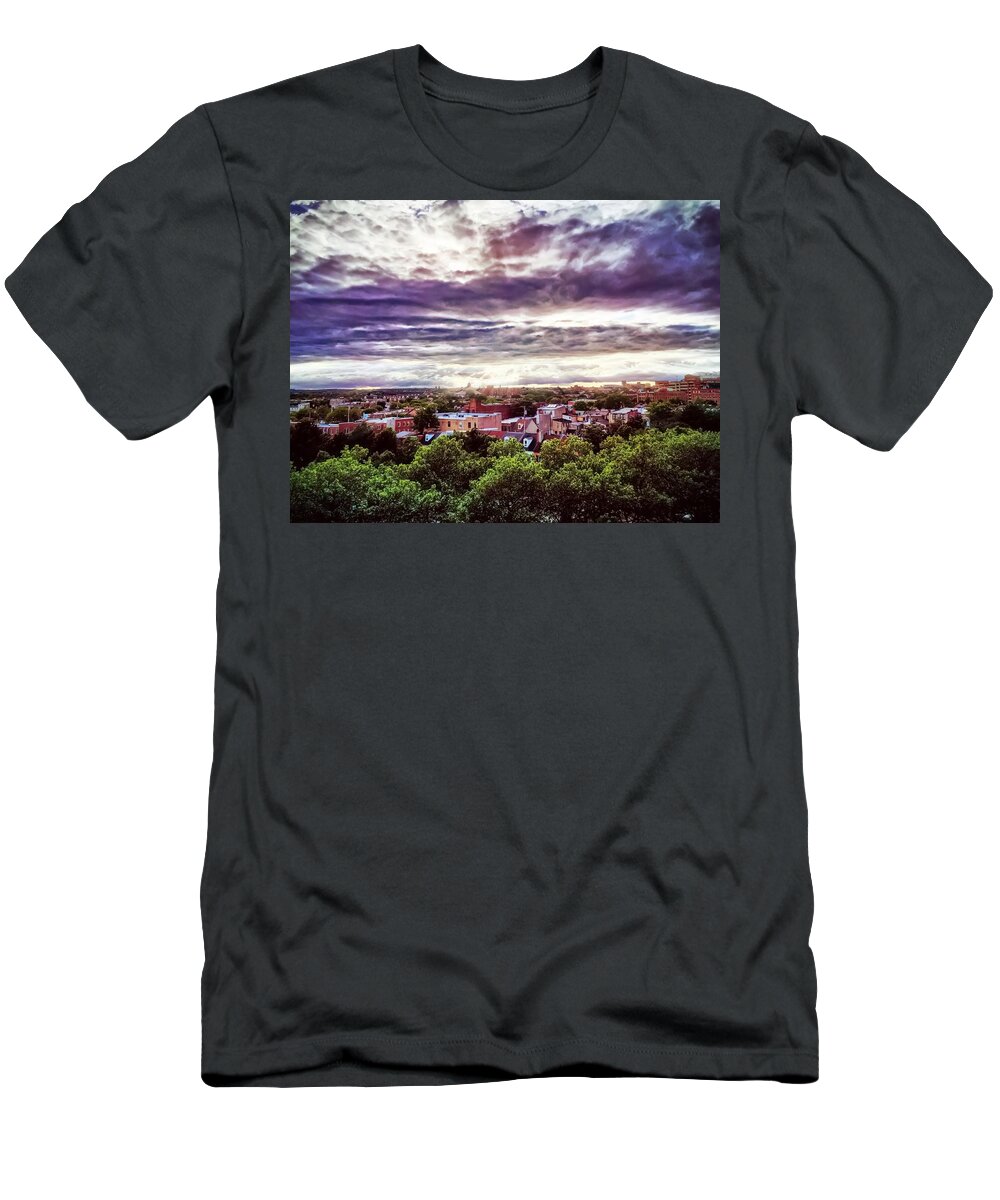 Landscape T-Shirt featuring the photograph Charm City Sunset by Chris Montcalmo