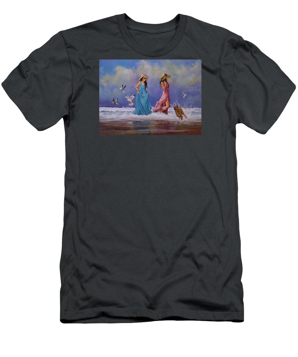 Romantacism T-Shirt featuring the painting Chasing Gulls by Barry BLAKE