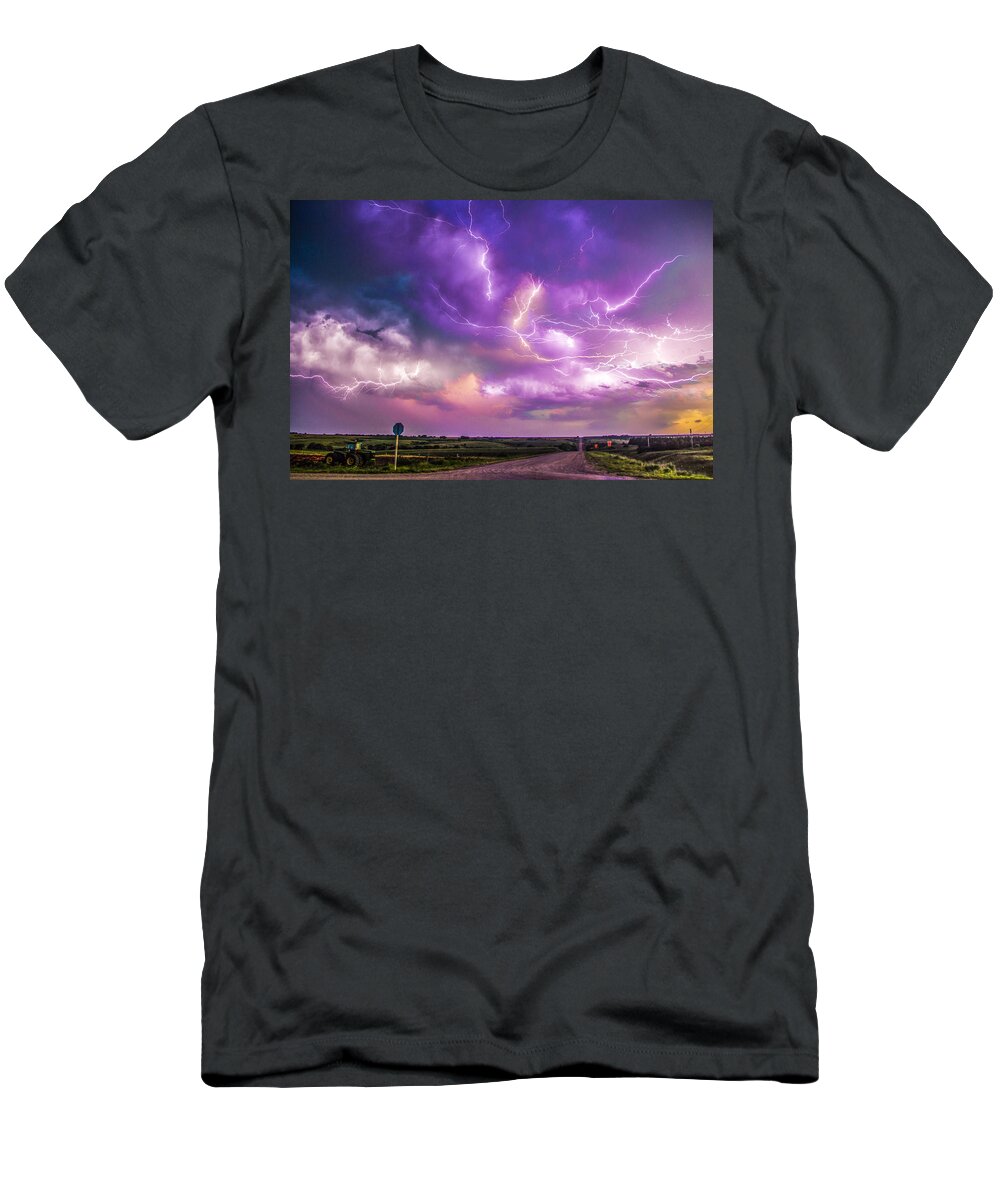 Nebraskasc T-Shirt featuring the photograph Chasing Nebraska Lightning 056 by NebraskaSC