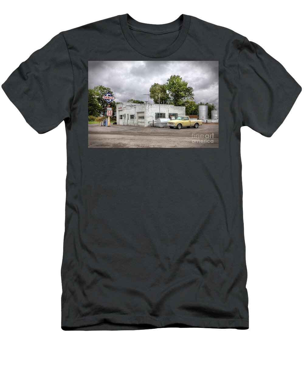 Gas Station T-Shirt featuring the photograph Check Your Oil? by Larry Braun
