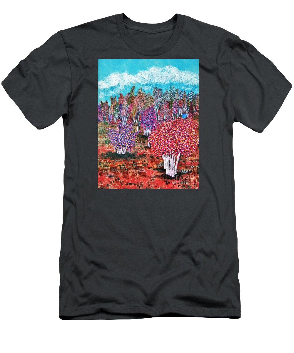 Forest T-Shirt featuring the painting Cheerful Forest by Jasna Gopic