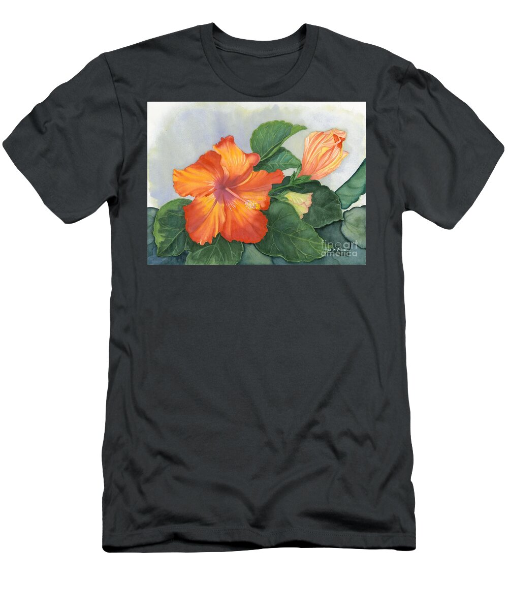 Hao Aiken T-Shirt featuring the painting Cheerfully Yours - Hibiscus Watercolor by Hao Aiken