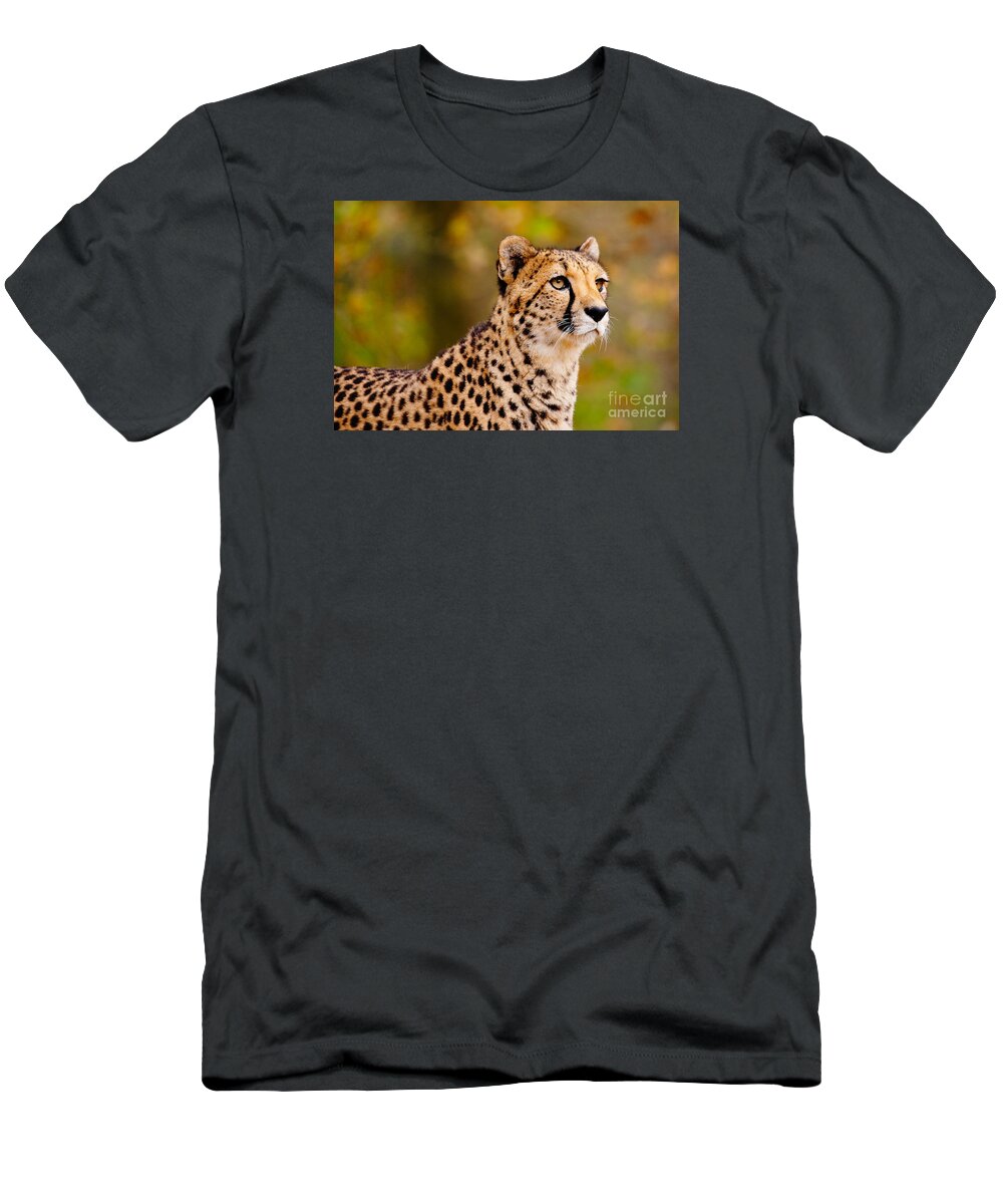 Closeup T-Shirt featuring the photograph Cheetah in a forest by Nick Biemans