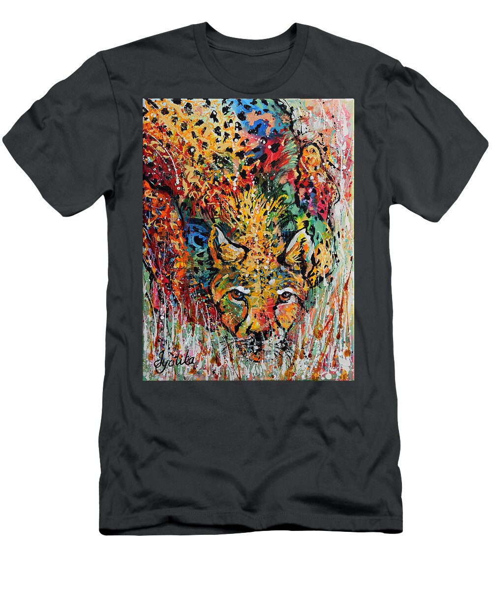 Cheetah T-Shirt featuring the painting Cheetah Stalking by Jyotika Shroff