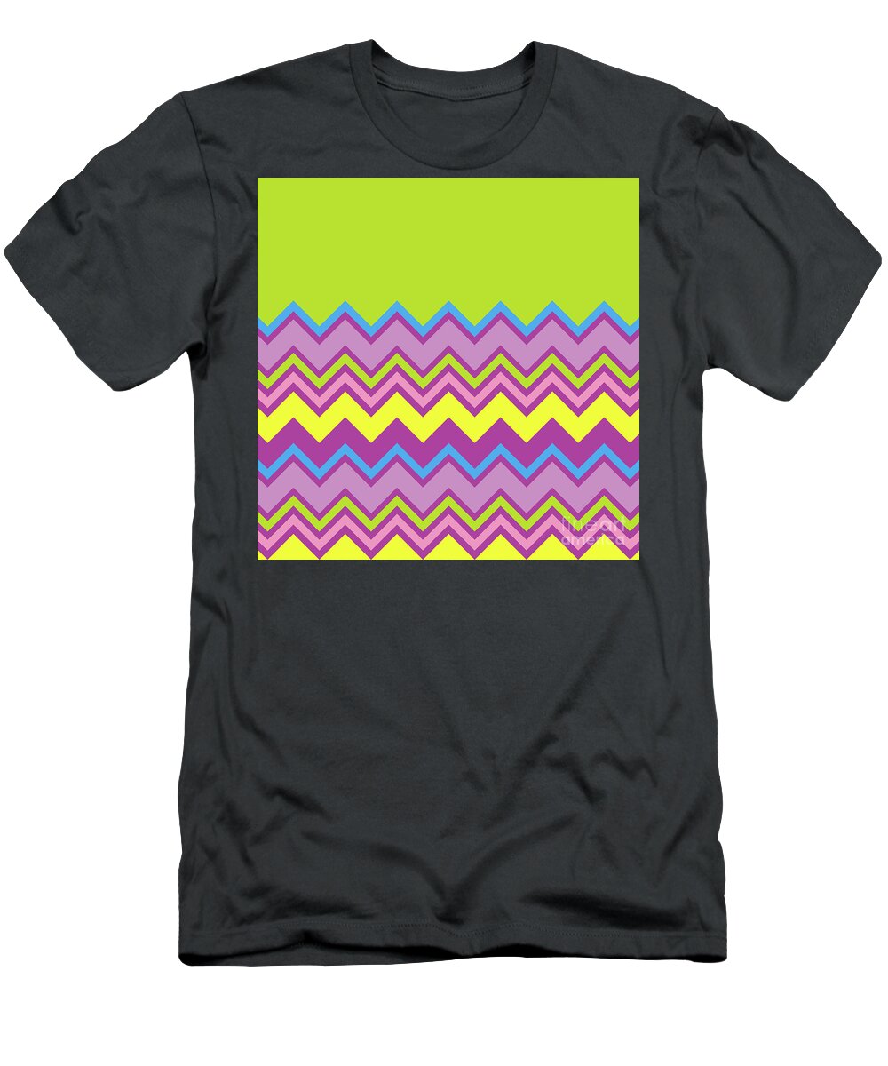 Lime Green T-Shirt featuring the digital art Chevron Bright Green Yellow Blue Purple Zigzag Pattern by Beverly Claire Kaiya