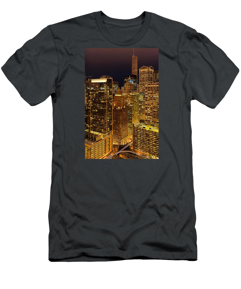 Chicago T-Shirt featuring the photograph Chicago at Night by Joni Eskridge