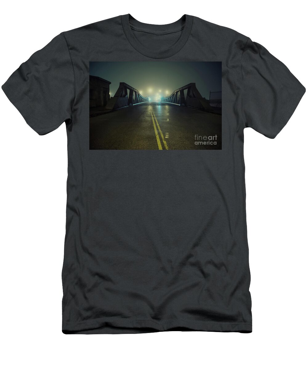 Street T-Shirt featuring the photograph Through the Fog and across the Bridge by Bruno Passigatti
