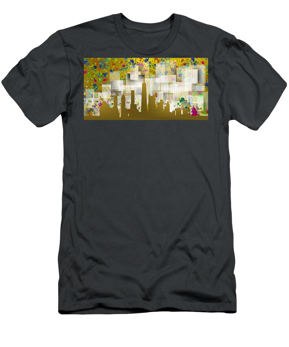 Chicago T-Shirt featuring the digital art Chicago gold skyline by Alberto RuiZ