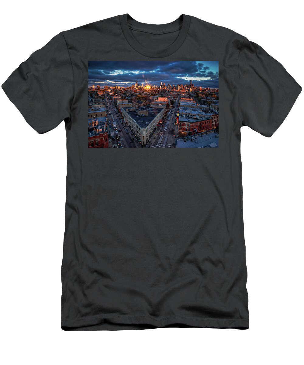 Chicago T-Shirt featuring the photograph Chicago Reflection Burst by Raf Winterpacht