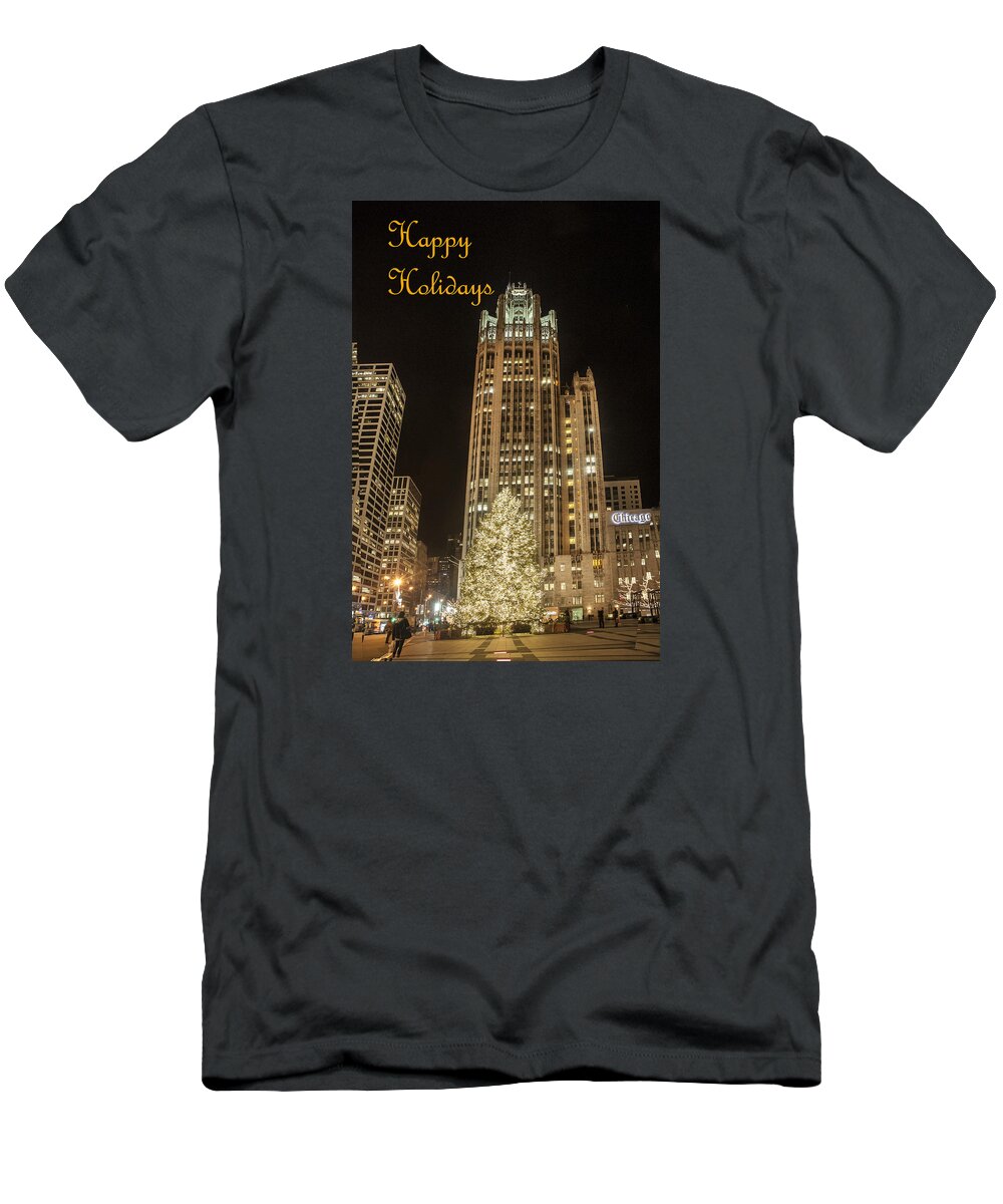Holiday T-Shirt featuring the photograph Chicago Tribune Plaza by Roger Lapinski