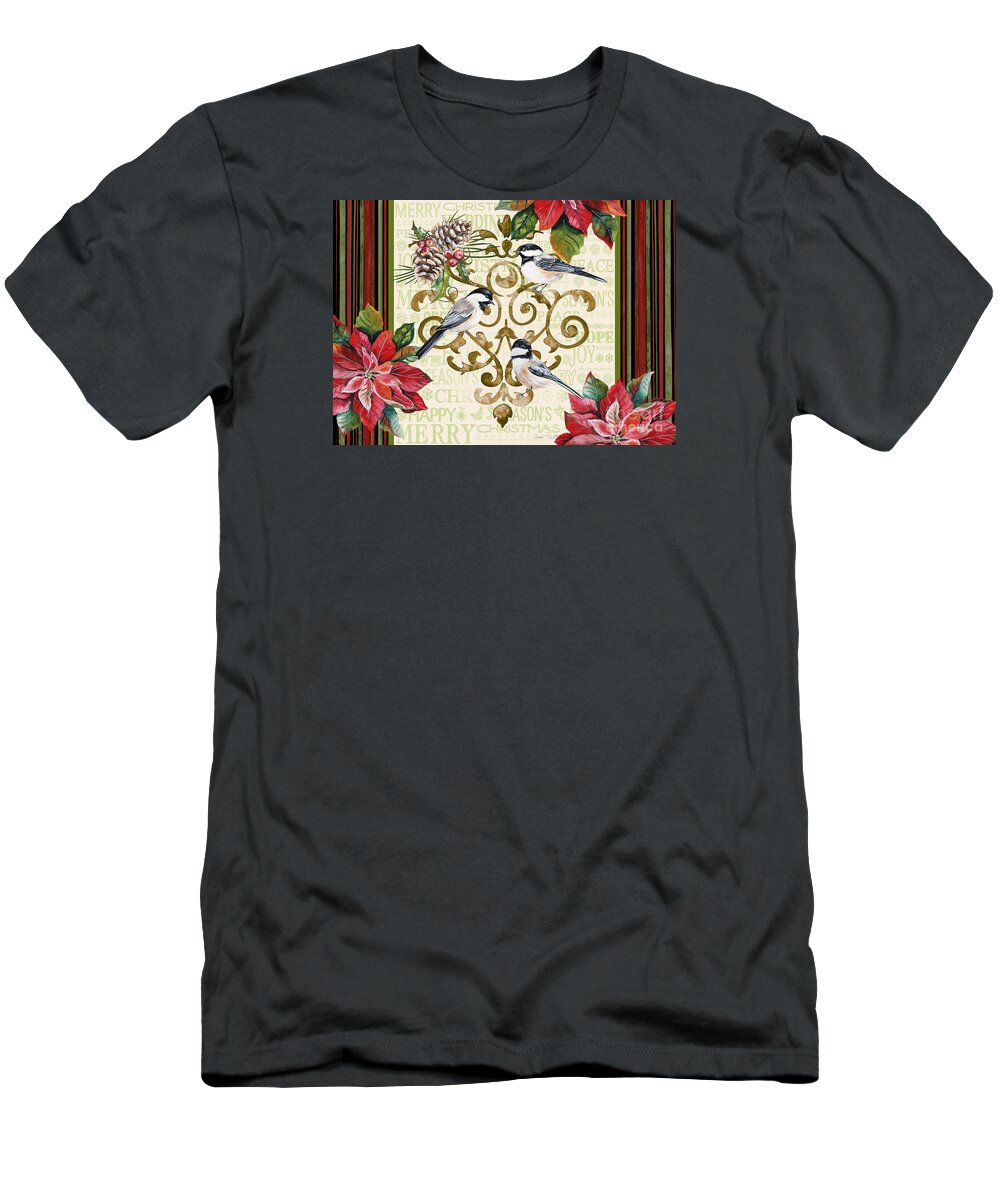 Jean Plout T-Shirt featuring the painting Chickadee Holiday-JP3314 by Jean Plout