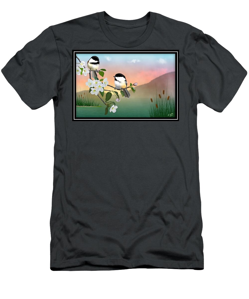 Black Capped Chickadees T-Shirt featuring the digital art Chickadee Lake by John Wills
