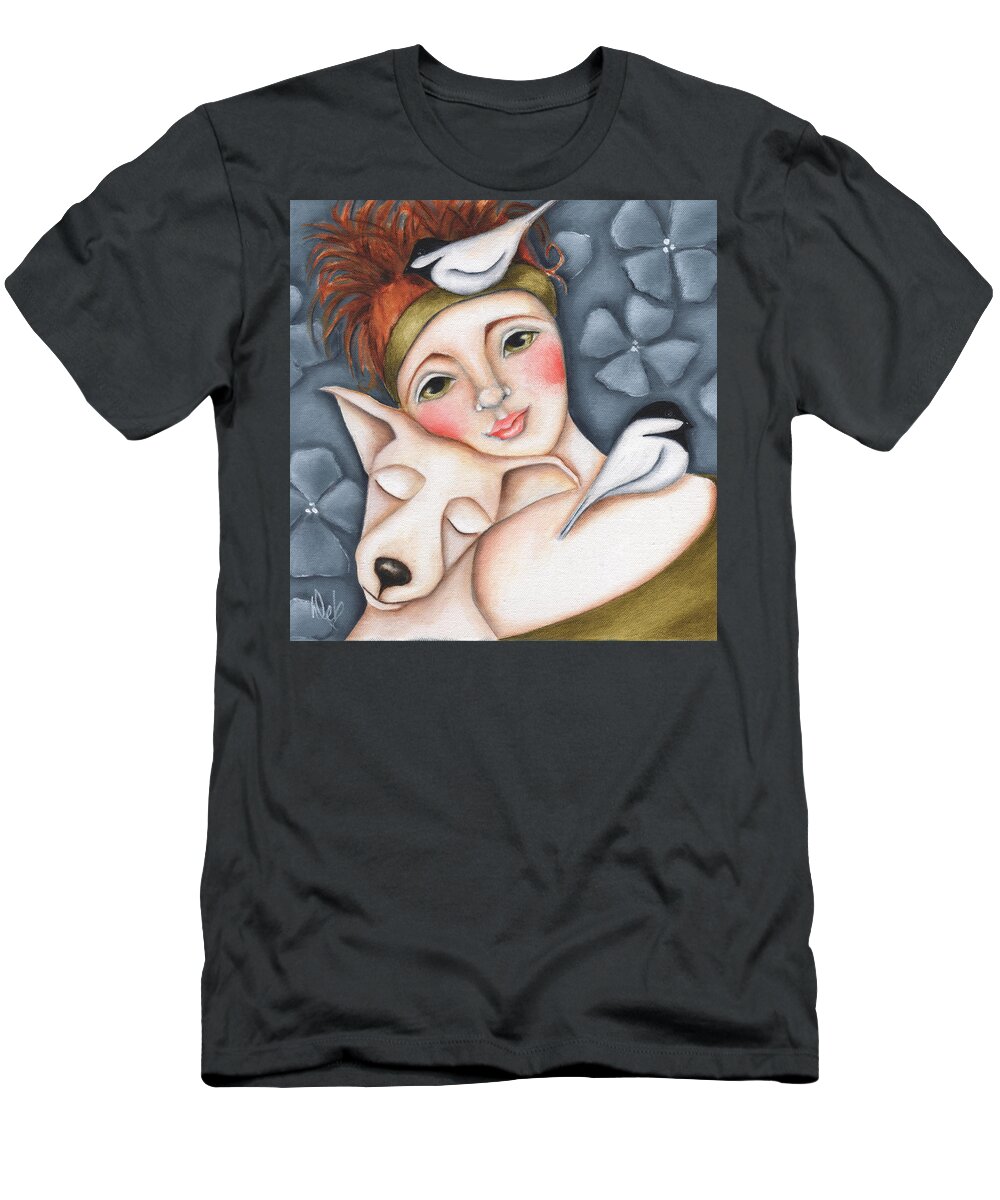 Woman T-Shirt featuring the painting Chickadee Love by Deb Harvey