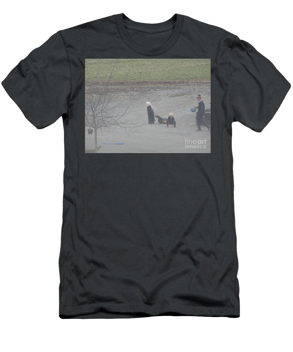 Amish T-Shirt featuring the photograph Children at Play by Christine Clark