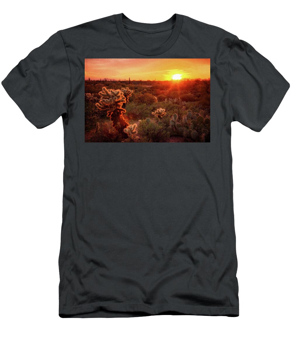 Cholla Sunset T-Shirt featuring the photograph Cholla Sunset in the Sonoran by Saija Lehtonen