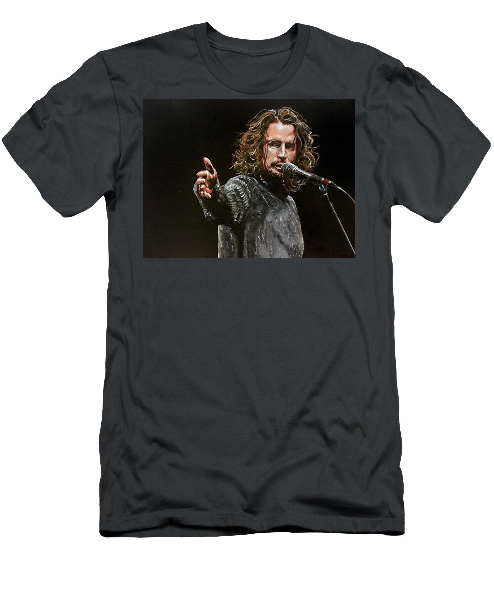 Chris Cornell T-Shirt featuring the painting Chris Cornell by Joel Tesch